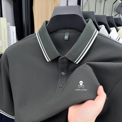 Fashionable men's short sleeved striped polo shirt brand printed top summer 100% cotton comfortable breathable casual T-shirt
