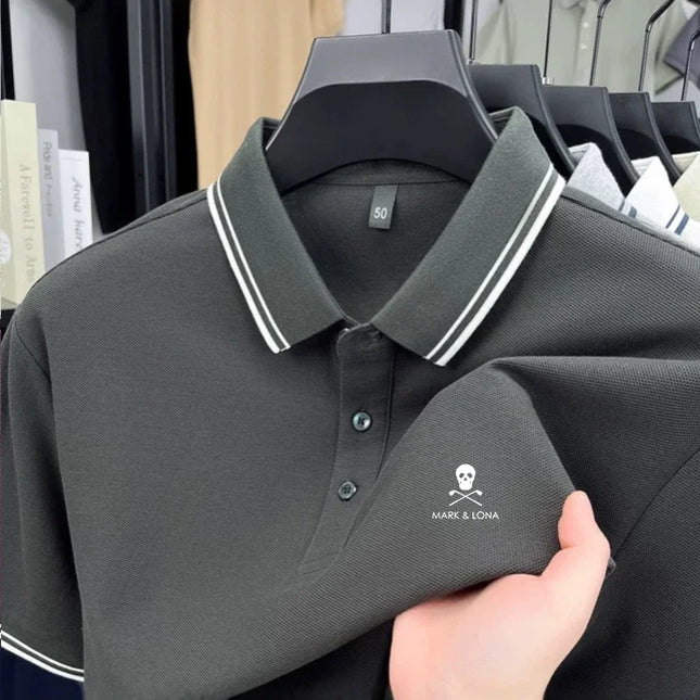 Fashionable men's short sleeved striped polo shirt brand printed top summer 100% cotton comfortable breathable casual T-shirt