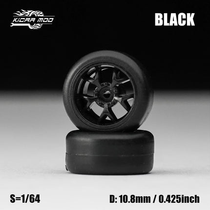 1/64 Model Car Black Wheels with Fixed Rubber Tires Comes with rivets for Diecast Model  Refiting Parts 4pcs 1set