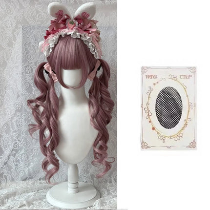 Black Wig with Pink Cosplay Wigs with Bangs  Lolita Long Curly Hair Wig Woman Party Cosplay Wig Natural Heat Resistant