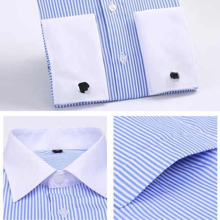 M~6XL Men's French Cuff Dress Shirt 2024New White Long Sleeve Formal Business Buttons Male Shirts Regular Fit Cufflinks Shirt