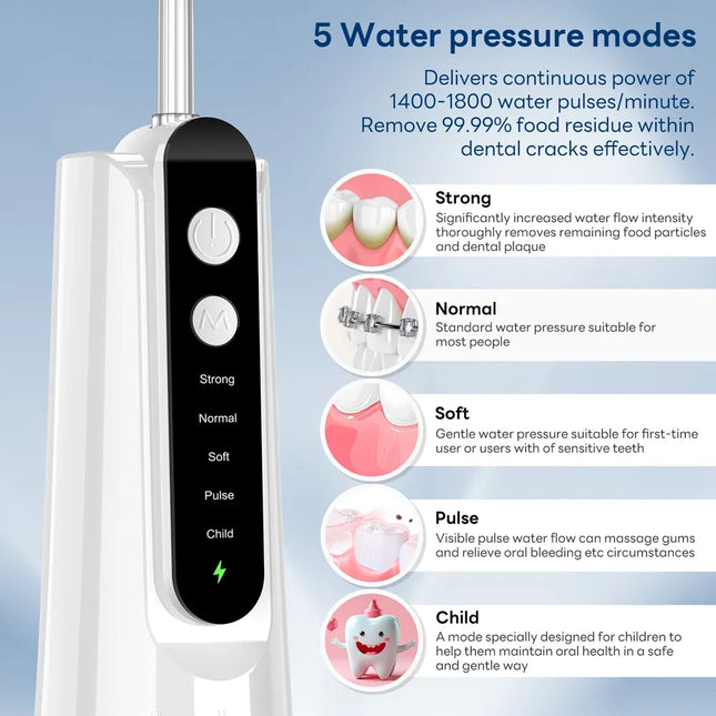 Oral Irrigator Portable Water Flosser Dental Pick 5 Modes 360° Rotated Jet For Cleaning Teeth Thread Floss Mouth Washing Machine