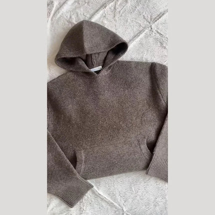 Casual Knitted Women's Sweater Hooded Solid Loose Big Pocket Thicken Lady Sweaters 2026 Spring Fashion Female Street Outwear