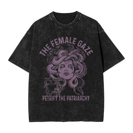 Funny Medusa GIRLS WILL BE GIRLS Meme Graphic Print T-shirt Men Women Vintage Washed Cotton Summer New Tees Oversized Casual Top