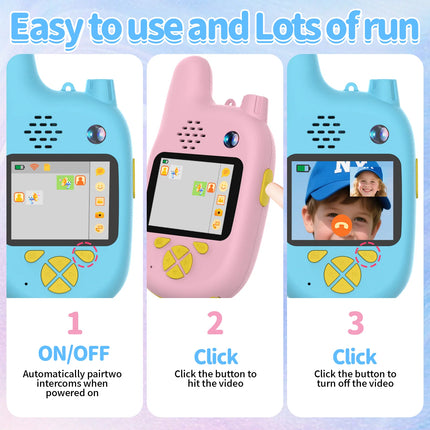 Children's Video Walkie-Talkie 2-Pack with Display Screen Voice Converter and Real-Time Video Chat Long-Range Gift for Children
