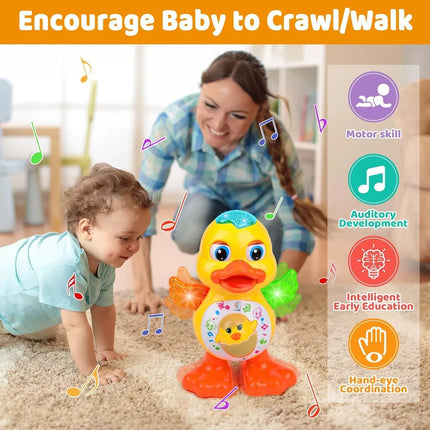 Electric Dancing Duck Toy Musical Walking Swing Duck with Flashing Lights Interactive Early Educational Toys for Kids Boys Girls