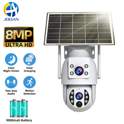 JOOAN 8MP WiFi Solar Camera Outdoor CCTV Surveillance Camera With Solar Panel Dual Lens PTZ Night Vision Scurity Protection