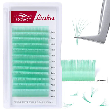 Fadvan Colored Eyelashes Extension Easy Fanning Red Green Blue Brown Purple Colorful Auto Blooming Makeup Lashes 15-20mm Long