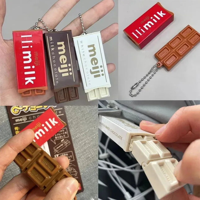**-**Hot Japanese Style Simulated Meiji Chocolate Fidget Toy Bendable Snap Stress Relief Keychain Pendant Creative Gift S
