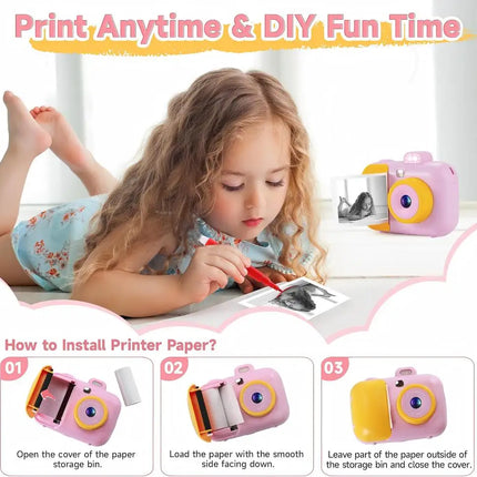 Instant Printing Camera Toys For Children Girls 12MP 1080P Digital Camera LED Fill Light 16X Thermal Zoom With 32GB TF Card Type C Educational Toys