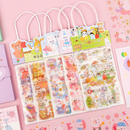 Kawai 4Pcs Pink PET Decorative  Stickers Pack Scrapbooking Stationery School Supplies Korean Stickers