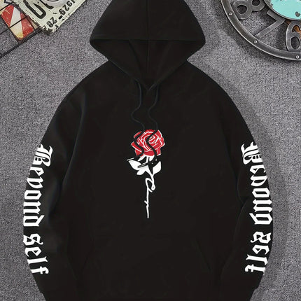 Rose Artistic Letter Printed Hoodies Casual Street Women Sweatshirts Comfortable Fleece Pullover Crewneck Loose Female Clothes