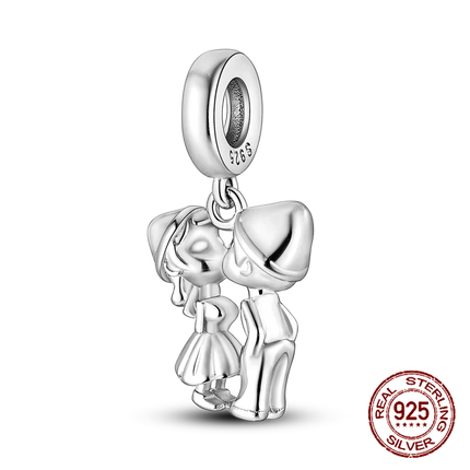 925 sterling silver boys and girls lovers pendant charms Fit 4MM hole diameter bracelet charm beads necklace Diy female jewelry
