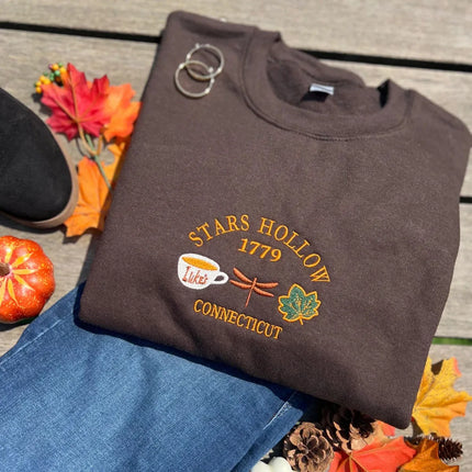 Stars Hollow Connecticut Vintage Style Embroiderd Crewneck Cotton Sweatshirts Unisex Loose Casual Autumn Fashion Pullover