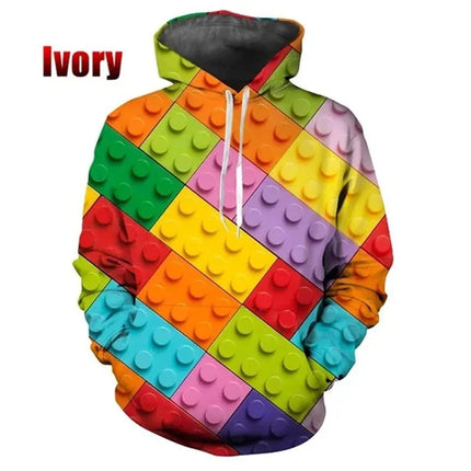 Funny Building Blocks Graphic Hoodie For Men Women 3D Printing Pullovers Oversized Men Hoodies Fashion Casual Sweatshirts Hoody
