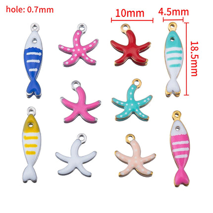 20pcs Stainless Steel Small Starfish Fish Enamel Pendant for DIY Jewelry Making Accessories Findings Ocean Necklace Earrings