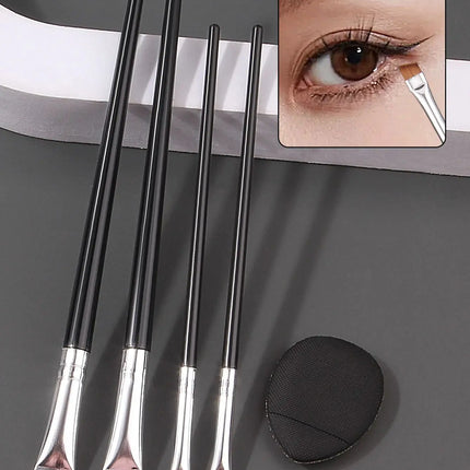 4pcs Ultra-thin Fine eyeliner and eyebrow Brush set, beginner's eye detail makeup brush + Mini Concealer finger powder puff