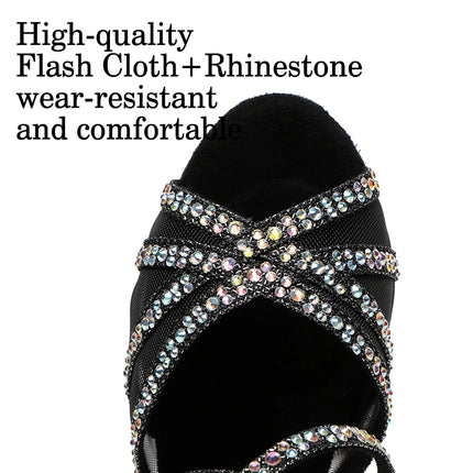DKZSYIM Rhinestone Women Latin Dance Shoes Latin Salsa Girl Dancing Shoes Black Shiny Ballroom Dance Shoes For Girls Ladies