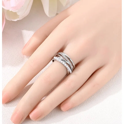 Shine Zircon Ring 925 Silver Original Stone Multi Layer Simple Infinitely Wide Rings For Women FineJewelry Wedding Party Gift
