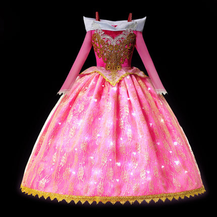 Girl Princess Dress with LED Light Up Costume for Children Cosplay Party Clothes Blue Pink Outfit Carnival Christmas Prom Gown