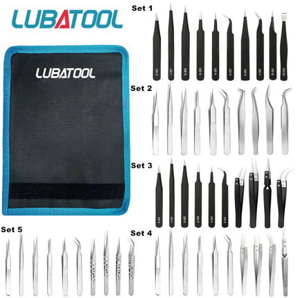 10Pcs Tweezers Set With Bag Ceramic Industrial Electronic ESD Stainless Steel Anti-Static Precision Tweezer Kits Repair Tools