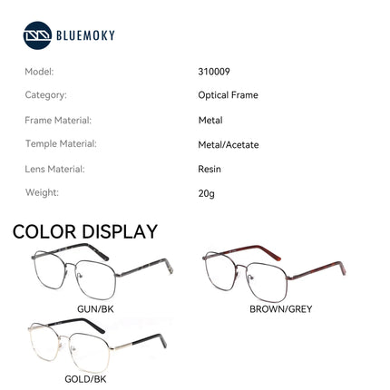BLUEMOKY Metal Square Prescription Glasses, Men's and Women's optical lenses with recipe , myopia multifocal,blue light glasses