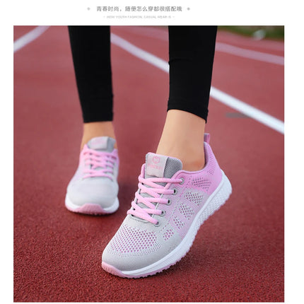 Women Casual Shoes Breathable Walking Mesh Lace Up Flat Shoes Sneakers Women Tenis Feminino Pink Black White