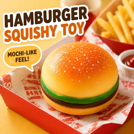 Cute Hamburger Squishy Stress Relief Toy Soft Mochi Squeeze Fidget Toy 8cm Simulated Burger Anti Anxiety Squeeze Toy Desk Decor Funny Gift for Kids Adults