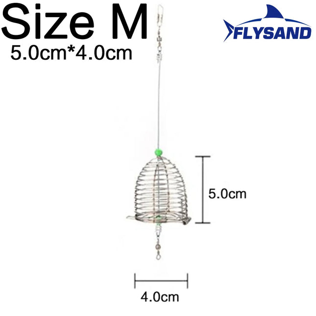 FLYSAND Fishing Cage Fishing Stainless Steel Bait Cage Basket Feeder Holder Fishing Lure Cage 3 Sizes S/M/L Fishing Feeder Cage