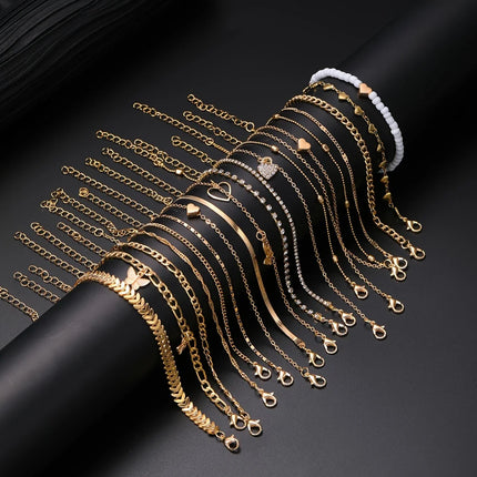 40-Piece Set/20-Piece Set/7-Piece Set Elegant Daily Vacation Metal Material Women's Gold Anklet Set Heart Butterfly Pendant Seaside Vacation Daily Party Wear Fashion Jewelry Popular Accessories