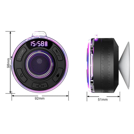 New Wireless Speaker IPX7 Waterproof Colorful LED Light Strong Bass Shower Speaker Waterproof 360° Sound RGB Lights FM Radio Fun