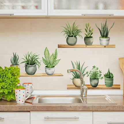 Creative Wall Stickers Potted Plant Decals Self-adhesive Removable Wall Mural DIY Wall Art Home Decoration Accessories