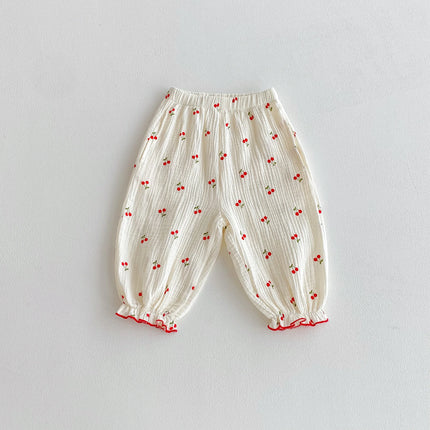 Little Cherry, a full-print long-sleeved set with a large lapel, sweet and casual long pants