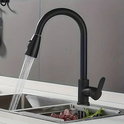 Stainless steel pull-down kitchen faucet, single-hole installation, ceramic valve core, G1/2 Asian standard inlet.