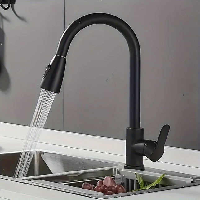 Stainless steel pull-down kitchen faucet, single-hole installation, ceramic valve core, G1/2 Asian standard inlet.