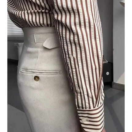2025 Bubble Shirt Stripe Long Sleeve Men's Business Casual Neck Button Pointed Collar Autumn Fashion Versatile Shirt