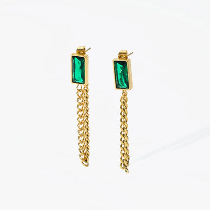 EILIECK 316L Stainless Steel Green Crystal Necklace Bracelet Earrings For Women Luxury Colorfast Jewelry 3-piece Set Gift Party