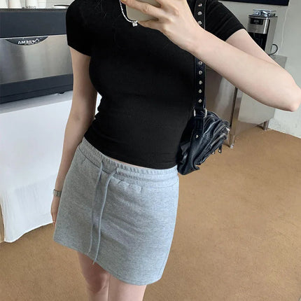 Basic Solid Crop Top Short Sleeve Crewneck Skinny T-shirt Summer Casual Tee for Women y2k Vintage Top Harajuku Streetwear