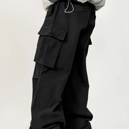 3D pockets, street-bombing workwear, trendy functional lacing, loose-fitting casual pants, men's straight-cut fashion