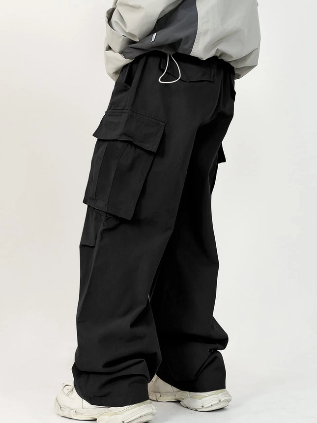 3D pockets, street-bombing workwear, trendy functional lacing, loose-fitting casual pants, men's straight-cut fashion
