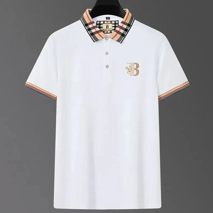 Luxury brand short sleeve men's polo shirt summer high-end fashion plaid embroidery lapel casual T-shirt breathable cotton top