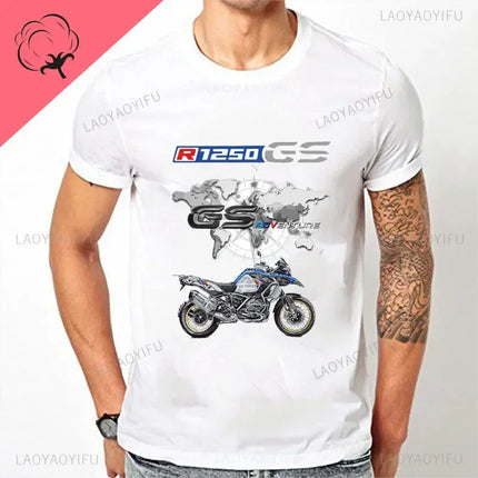 Motorcycle O-Neck Printed T-Shirt Short Sleeve Cotton Tee Case for R1200GS R1250 GS Adventure TShirt Overlander Ride Travel Tops