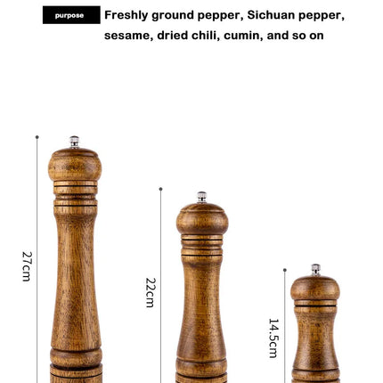 5" 8" 10" Salt and Pepper Grinder, Solid Wood Spice Pepper Mill with Strong Adjustable Ceramic Grinder Kitchen Cooking Tools