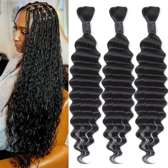 Curly Boho Hair For Knotless Braiding, 12A Deep Wave Bulk Wet And Wavy Braiding Hair, Curly 60g/PC, 30-40 Inch Human Braiding Hair