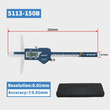 SHAHE 0.01 MM 6''8''12'' Digital Depth Gauge Stainless Steel Digital Depth Calipers With Double Hooks Caliper Measuring Tools