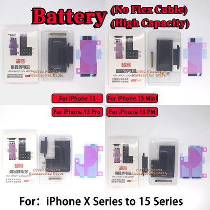 2Pcs Phone Battery Core No Flex Cable For iPhone X XS Max XR 11 12 13 Mini 14 Plus 15 Pro Max SE2 SE3 High Capacity Battery Cell