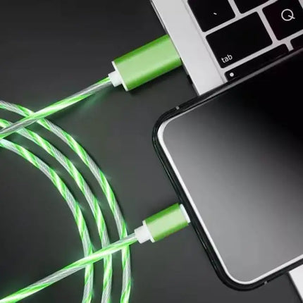 Metal Streamer & Glowing LED Charger Cables - Fast Charging for iPhone,Huawei,Xiaomi,Samsung.Type C & Lightning Options
