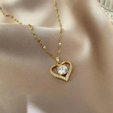 Elegant Style Heart-Shaped Pendant Necklace Hollow Design Mother's Day Gift Party Suitable for Best Friends Without Box