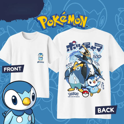 2026 Summer Hot Sale Pokemon Piplup Evolution Cotton T-Shirt, Loose Casual Sport Tee for Adults Kids, Family Matching Tops Y2k