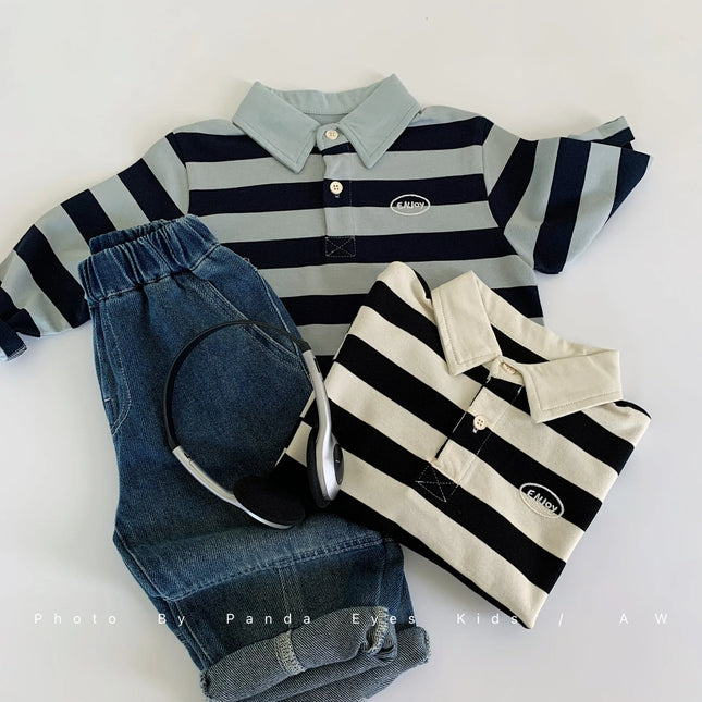 Kids Polo Shirts 2025 Autumn Spring Polo Shirt for Boys Stripe Children Long Sleeve Tees Toddler Tops Baby Outfits Clothing 1-6T